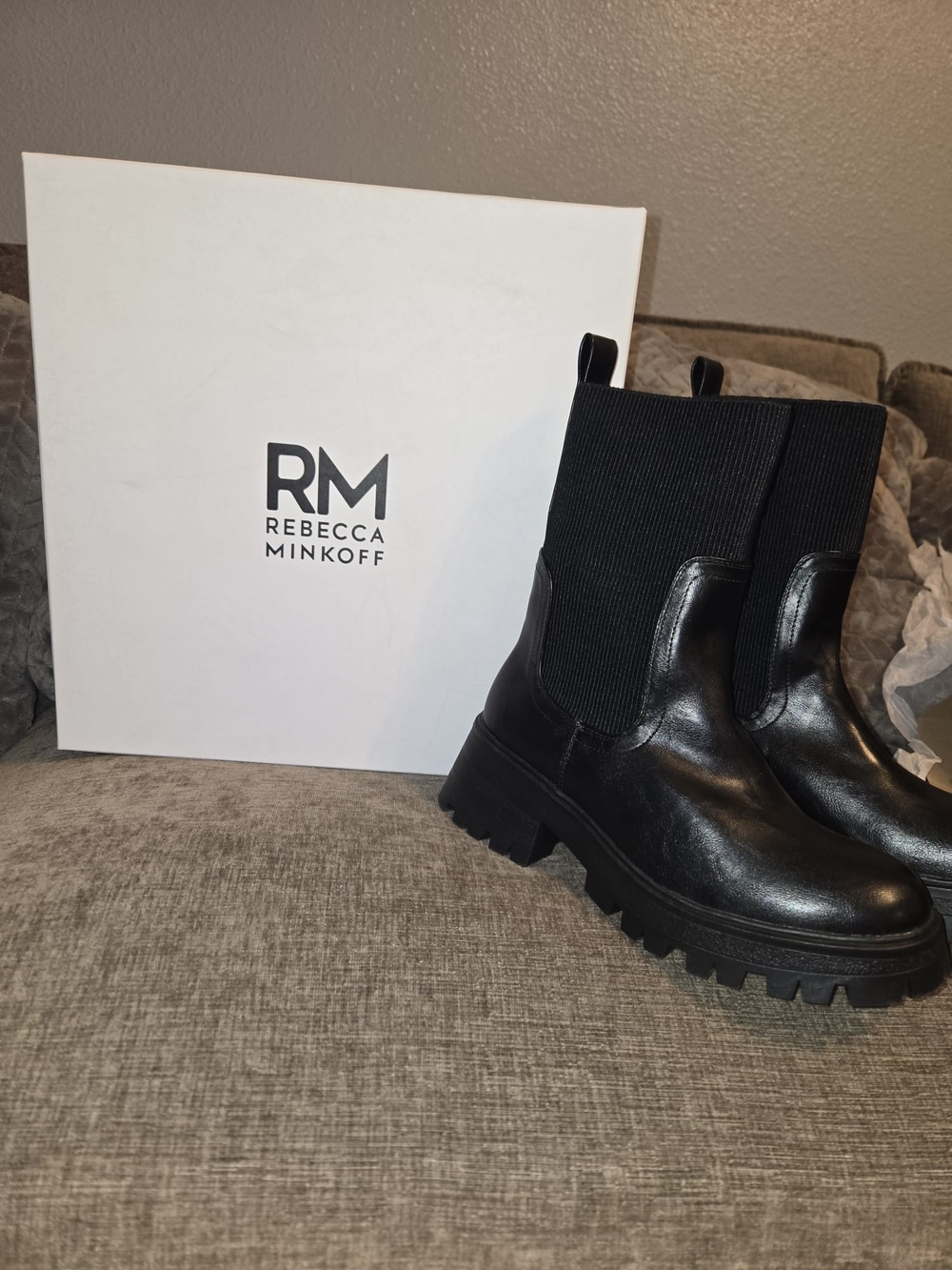 Rebecca Minkoff Black Leather Chelsea Lug Boots